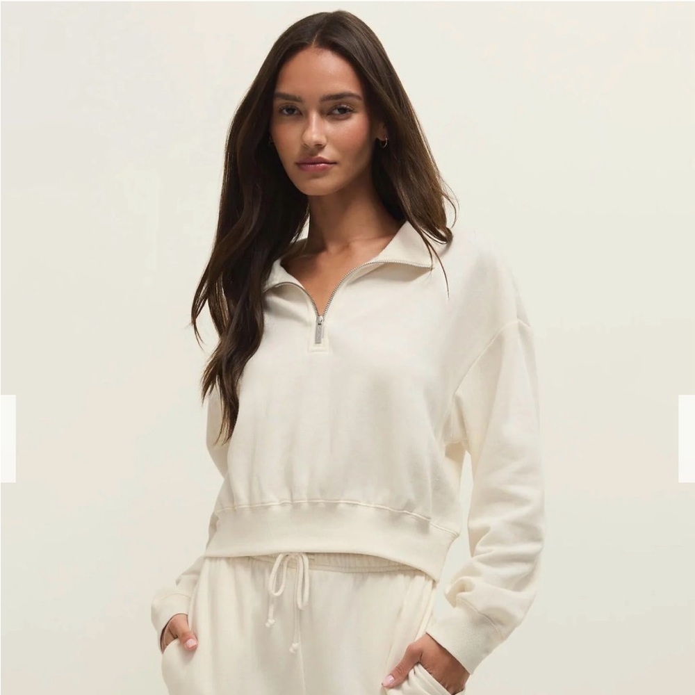 Z Supply Half Zip Sweatshirt Cloud White XL Pullover Fleece Oversized